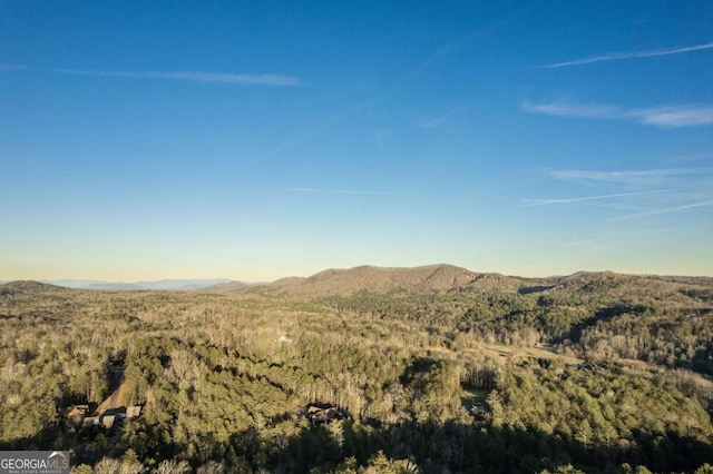 property view of mountains featuring a wooded view