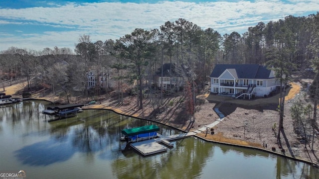 view of dock with a water view