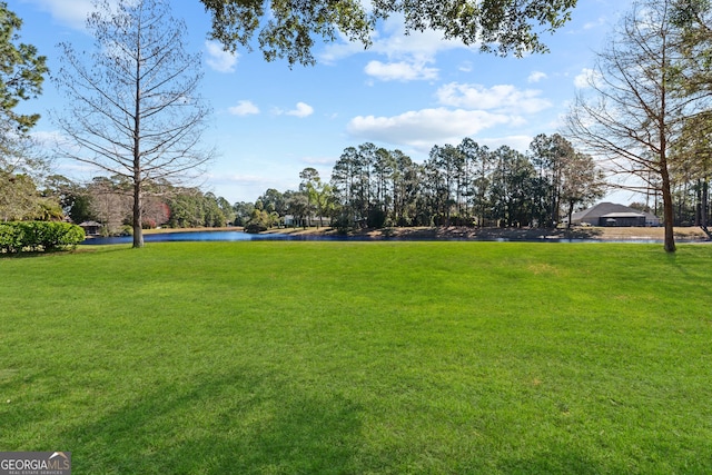 view of yard with a water view