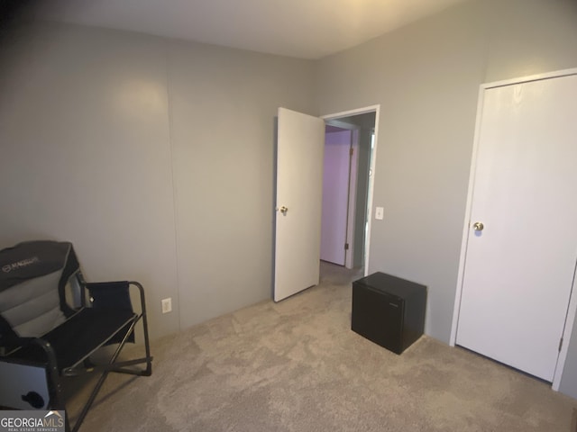 bedroom with light carpet