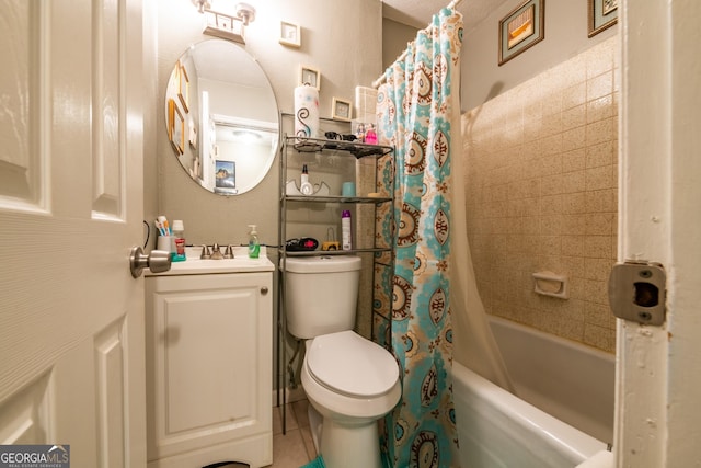 full bath featuring shower / tub combo with curtain, a sink, and toilet