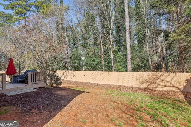 view of yard featuring a patio area and a fenced backyard