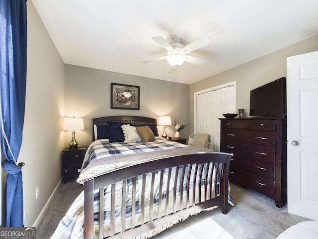 1020 Laurel Chase Run, Bishop, GA 30621 - bedroom featuring light colored carpet, a closet, and ceiling fan