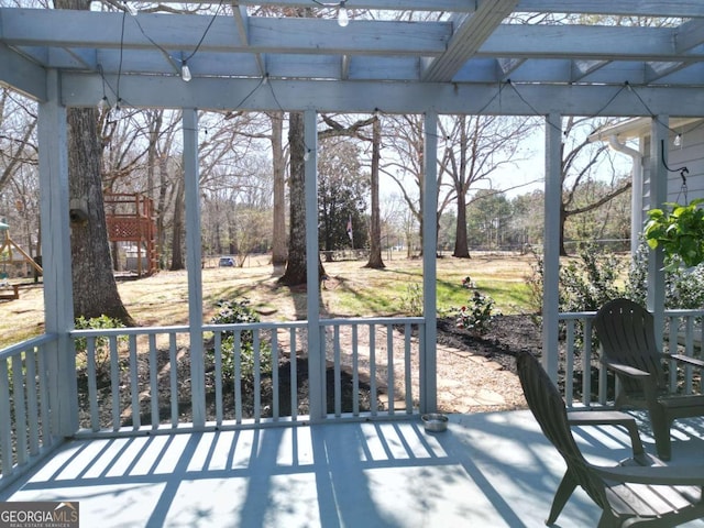 view of patio / terrace featuring a pergola