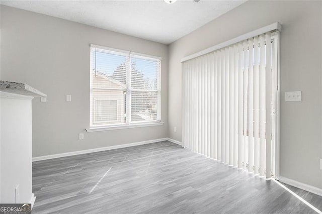 interior space with baseboards and wood finished floors