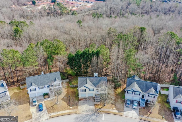 drone / aerial view with a forest view