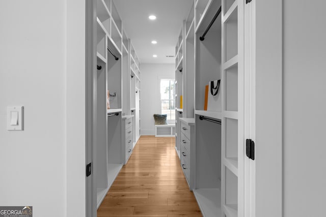 spacious closet with light wood-type flooring