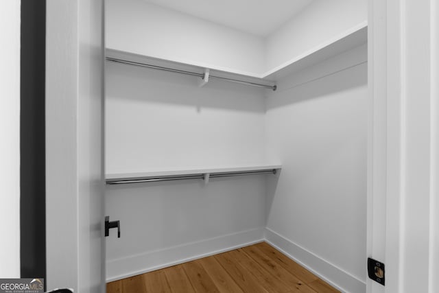 walk in closet with wood finished floors