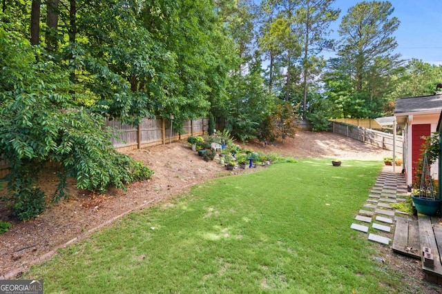 view of yard featuring a fenced backyard