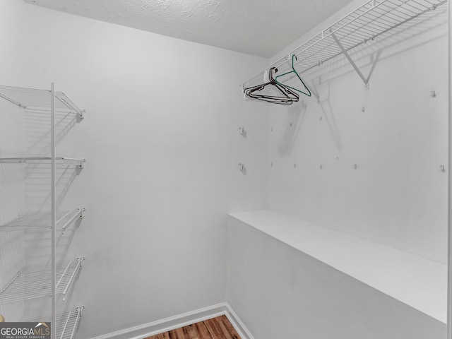 walk in closet with wood finished floors