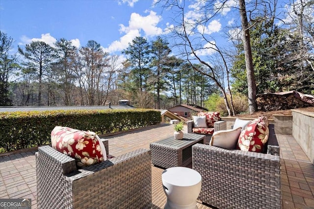 exterior space featuring an outdoor hangout area