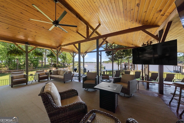 view of patio / terrace featuring a ceiling fan and an outdoor hangout area