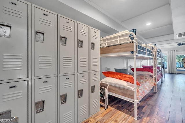 bedroom featuring recessed lighting, light wood finished floors, and visible vents