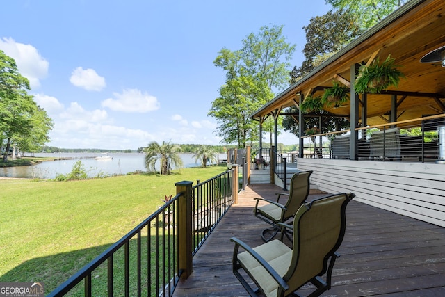 127 Sportsman Cir NE, Milledgeville, GA 31061 - wooden deck with a water view and a lawn