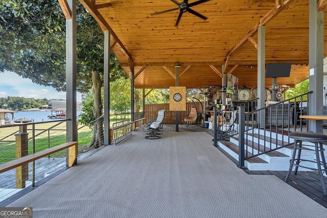 view of patio / terrace featuring a water view