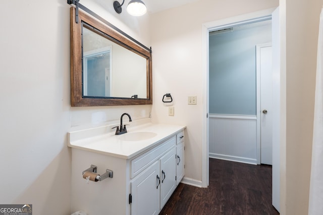 bathroom featuring wood finished floors and vanity