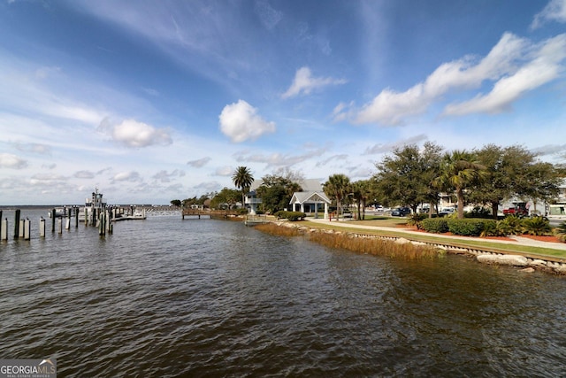 view of dock with a water view