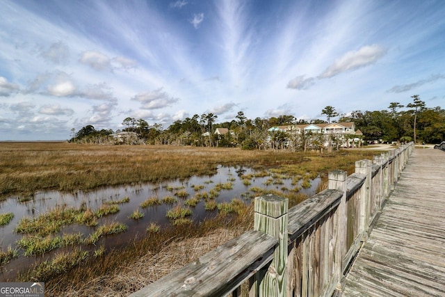 exterior space with a water view