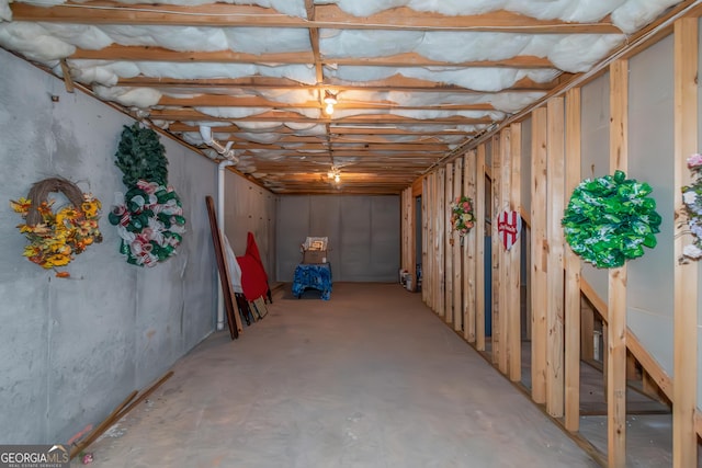 view of unfinished basement