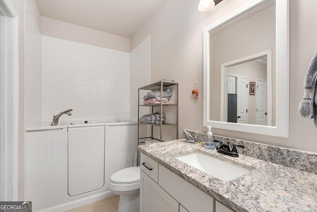 full bath featuring toilet, vanity, and a bathtub