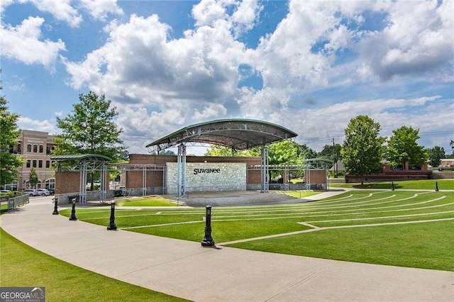 view of community featuring a lawn