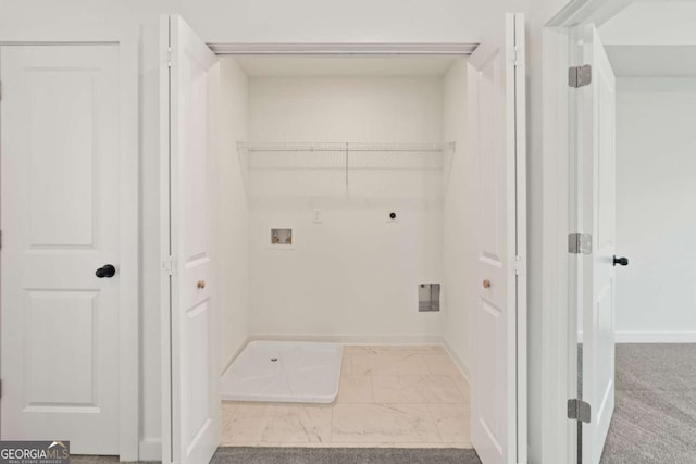 laundry room featuring laundry area, baseboards, washer hookup, and electric dryer hookup