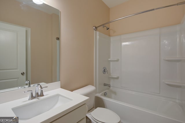 6650 Canyon Cv, Cumming, GA 30028 - bathroom with toilet, vanity, and bathing tub / shower combination