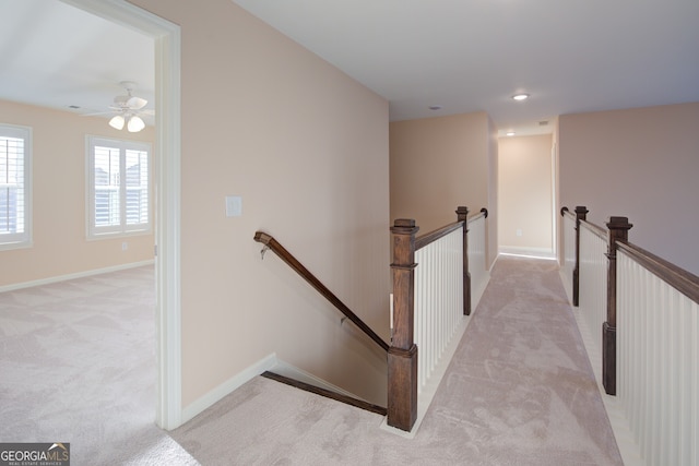 6650 Canyon Cv, Cumming, GA 30028 - corridor with an upstairs landing, carpet, baseboards, and recessed lighting