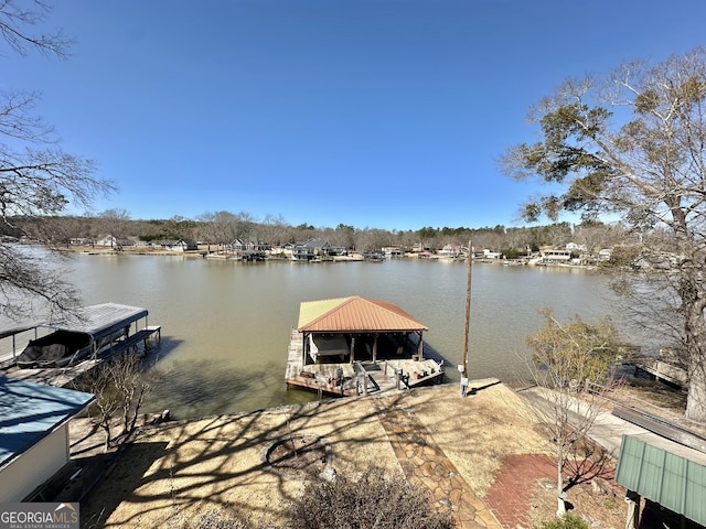 dock area with a water view