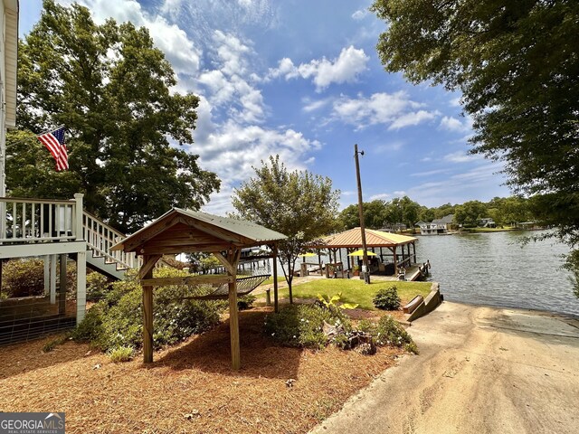375 Templeton Cir, Mansfield, GA 30055 - dock area with a gazebo, a water view, and stairs