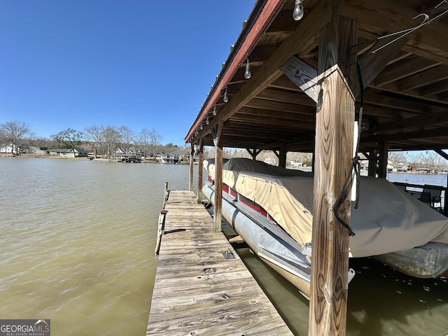 dock area with a water view