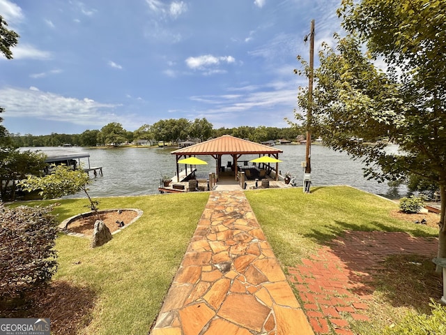 375 Templeton Cir, Mansfield, GA 30055 - dock area featuring a water view, a yard, and boat lift