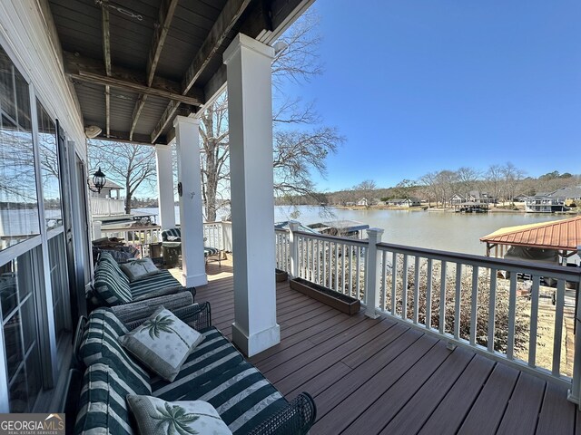 375 Templeton Cir, Mansfield, GA 30055 - wooden deck with a water view