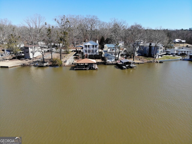 view of dock with a water view