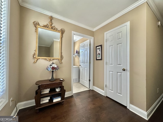375 Templeton Cir, Mansfield, GA 30055 - foyer with baseboards, hardwood / wood-style floors, and crown molding