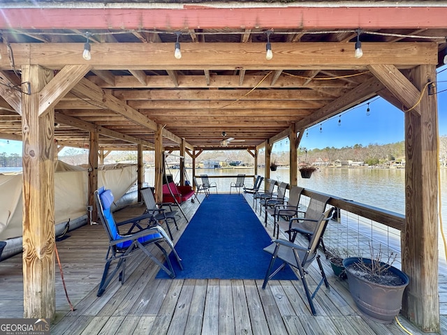 view of dock with a water view