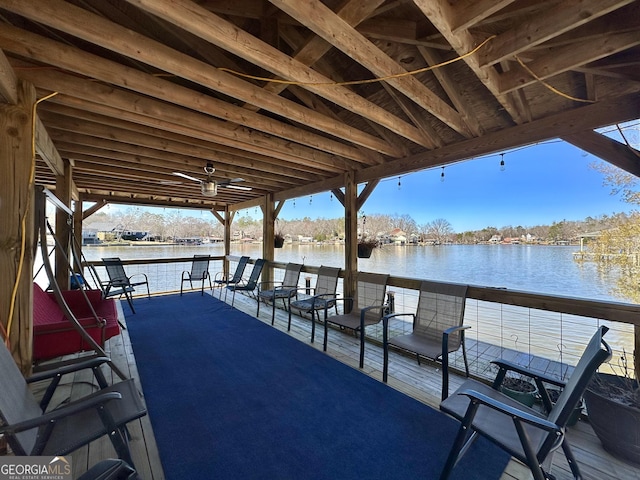 view of patio / terrace featuring a water view