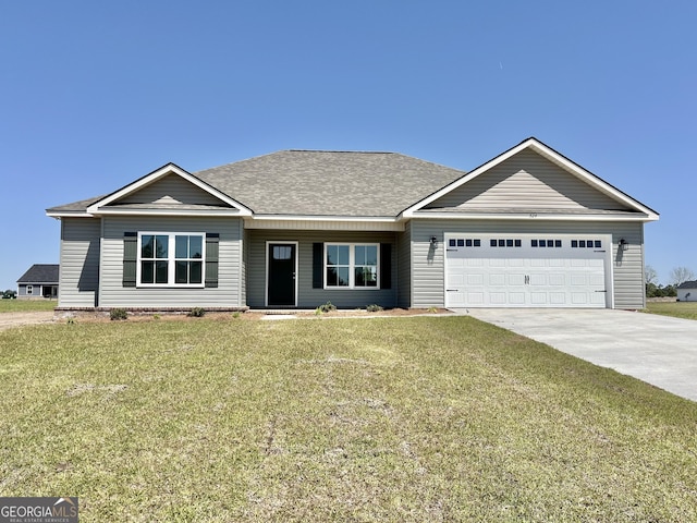 524 Doyle Ln Unit 16, Statesboro, GA 30458 - ranch-style house featuring a garage, driveway, a front yard, and a shingled roof
