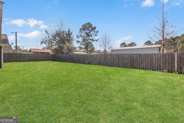 view of yard with a fenced backyard