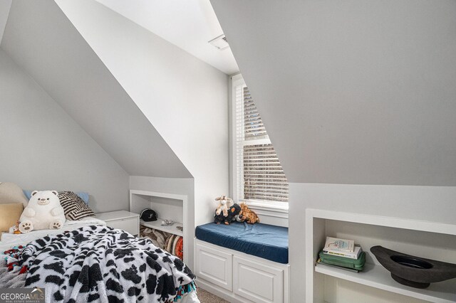 bedroom with lofted ceiling