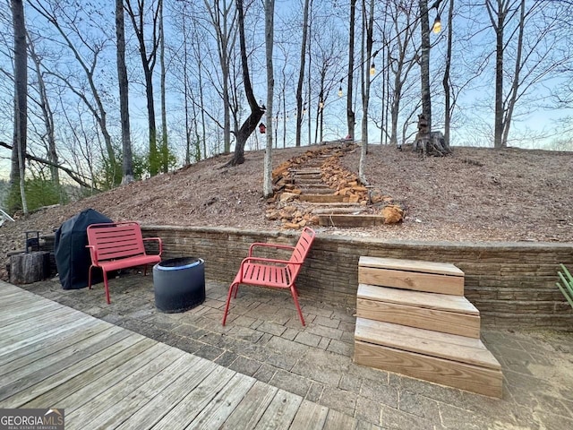 wooden deck featuring a patio