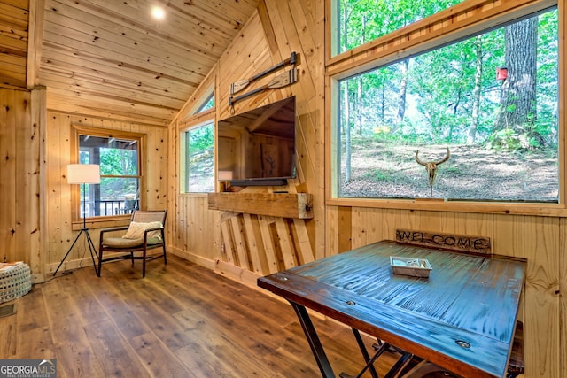 185 Pope Dickson Ln, Clarkesville, GA 30523 - sitting room featuring wood walls, vaulted ceiling, wood finished floors, and wooden ceiling