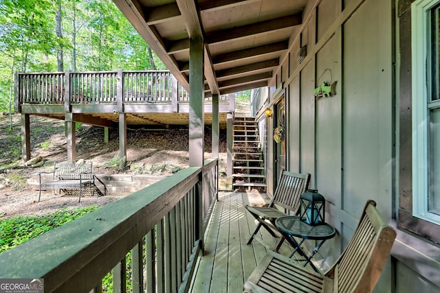 185 Pope Dickson Ln, Clarkesville, GA 30523 - view of wooden balcony featuring stairway and a wooden deck