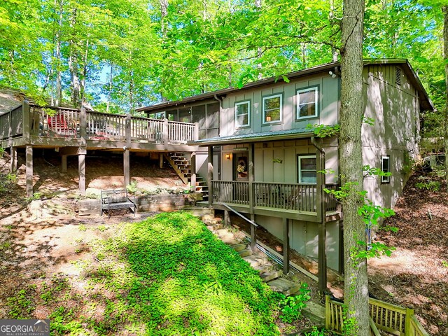 185 Pope Dickson Ln, Clarkesville, GA 30523 - back of property featuring stairway and a wooden deck