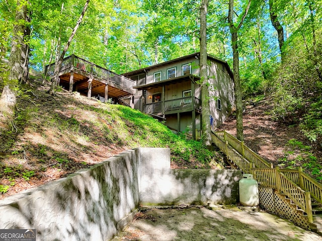 185 Pope Dickson Ln, Clarkesville, GA 30523 - back of house with stairway and a deck