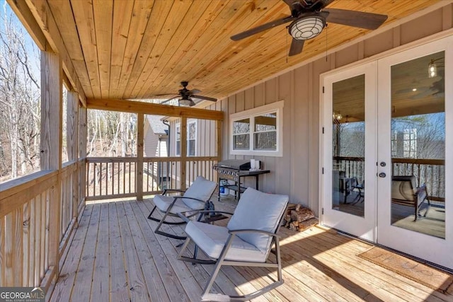 1172 Hunter Dr, Ranger, GA 30734 - sunroom featuring french doors, ceiling fan, and lofted ceiling