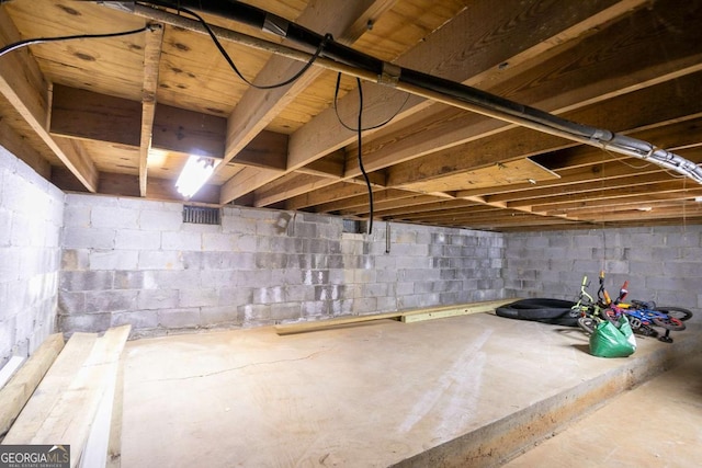 view of unfinished basement