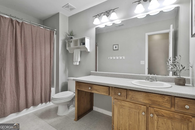 full bathroom featuring tile patterned flooring, toilet, vanity, and visible vents