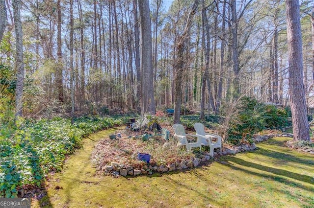 view of yard with a wooded view