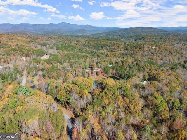 bird's eye view with a forest view and a mountain view